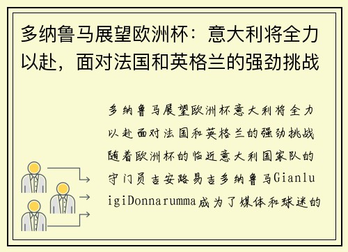 多纳鲁马展望欧洲杯：意大利将全力以赴，面对法国和英格兰的强劲挑战